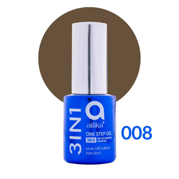 Ailika 3 in 1 Kalıcı Oje 008 Bitter Kahve 8 ml kahverengi jel oje sıcak ton manikür